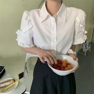 Short-sleeve Ruffle Shirt White - One Size