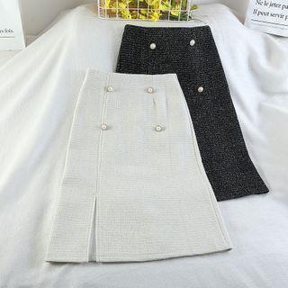 Faux Pearl Glitter Midi A-line Skirt