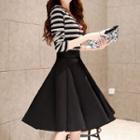 Set: Striped Long-sleeve T-shirt + A-line Skirt