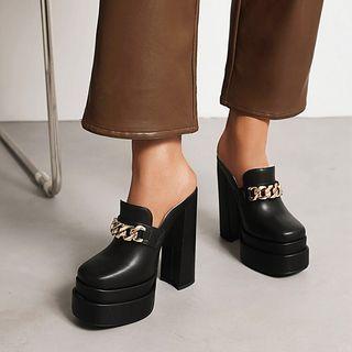 Platform Block Heel Chained Mules