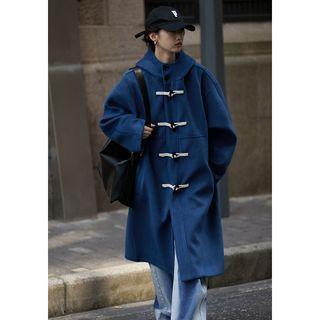 Toggle-front Hooded Long Button Coat