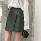 Faux Leather Plain A-line Skirt