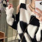 Cold Shoulder Check Sweater