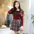 Long-sleeve Frilled Collared Knit Top