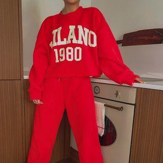 Letter Print Fleece Crop Pullover