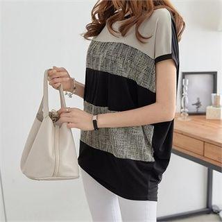 Cap-sleeve Stripe Crepe Top