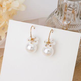 Rhinestone Flower Faux Pearl Dangle Earring 1 Pair - E606-2 - As Shown In Figure - One Size