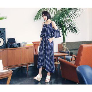 Off-shoulder Striped Long Dress