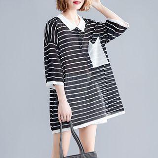 Striped Short-sleeve T Shirt Skirt Stripe - L