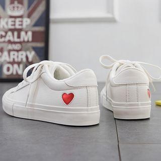 Heart Embroidered Lace Up Sneakers