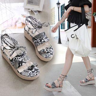Snake Pattern Open Toe Lace-up Platform Sandals