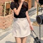 Set: Short-sleeve Double Breasted Top + Mini Skirt