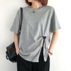 Short-sleeve Heart Embroidered Slit T-shirt