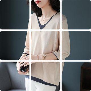 Mock Two-piece 3/4 Sleeve Knit Blouse