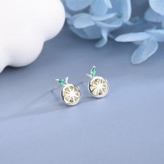 Lemon Rhinestone Sterling Silver Earring 1 Pair - Es1100 - 925 Silver - Silver - One Size