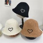 Heart Embroidered Faux Shearling Bucket Hat
