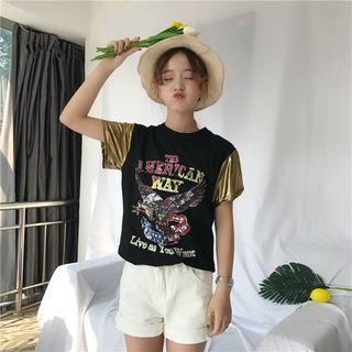 Short Sleeve Printed Two-tone T-shirt