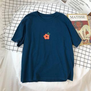 Short Sleeve Floral Print Tee Dark Blue - One Size