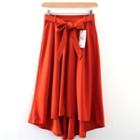 High-waist Plain Lace Up Skirt Red - M