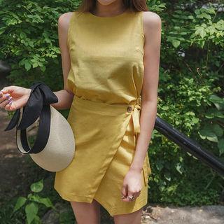 Set: Linen Blend Tank Top + Wrap Skirt