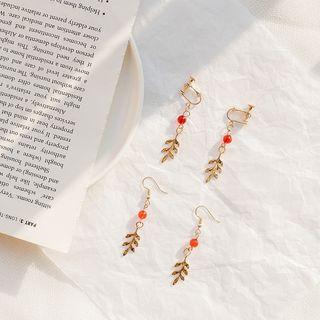 Resin Bead Alloy Leaf Dangle Earring