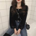 Long-sleeve Button-up Velvet Top