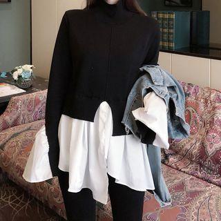 Mock Two-piece Turtleneck Knit Top Black - One Size