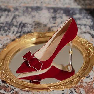 Stiletto Heel Bow Velvet Pumps