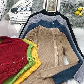 Mock-neck Side Buttoned Knit Top