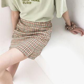 Colour Block Split Plaid Skirt