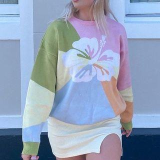 Floral Print Color Block Sweater