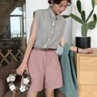 Set: Plain Sleeveless Shirt + High Waist Shorts