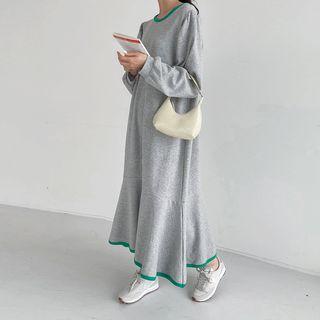 Contrast-trim Ruffle-hem Long Sweatshirt Dress