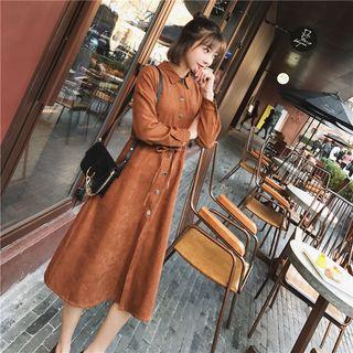 Single-breasted Long-sleeve A-line Dress