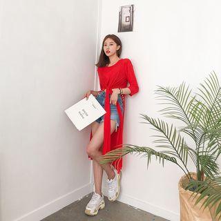 Button-side Cross-front Long Top
