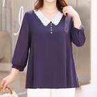 3/4-sleeve Contrast Collar Blouse