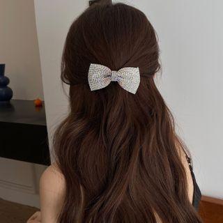 Rhinestone Bow-accent Barrette Single - One Size