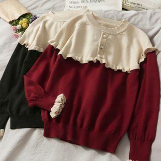 Color-block Ruffle Knit Top