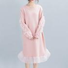 Ruffle Trim Pullover Dress Pink - One Size