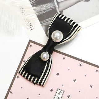 Faux Pearl Striped Bow Hair Clip Stripe - Black - One Size