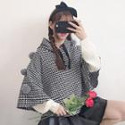 Houndstooth Poncho Top With Hood