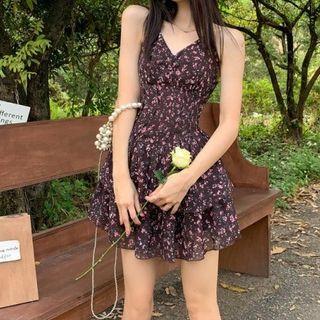 V-neck Halter Floral Dress