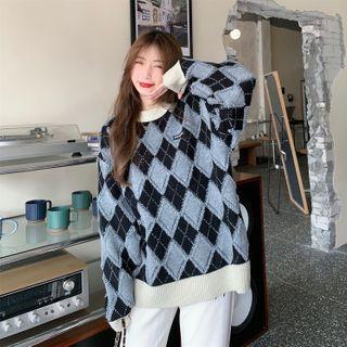 Crewneck Color-block Plaid Sweater
