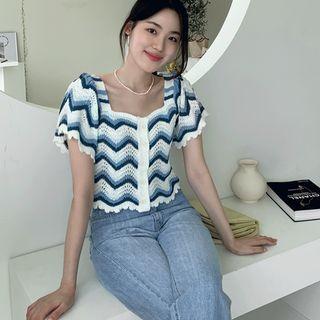 Square-neck Contrast-trim Cardigan
