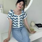 Square-neck Contrast-trim Cardigan