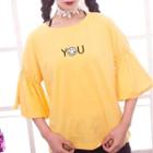 Smiley Face Embroidered Elbow Sleeve Top