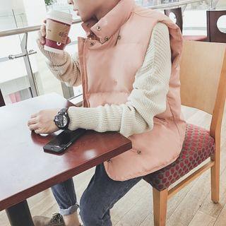 Sleeveless Stand Collar Button Padded Jacket