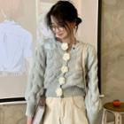 Long-sleeve Flower-accent Button-up Sweater Cardigan