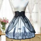 Printed Mesh Overlay Corset Waist Skirt