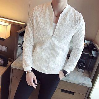 Long-sleeve Cut Out Flower Zip Jacket